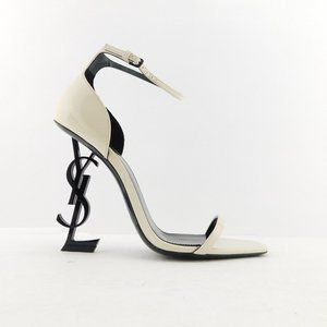SAINT LAURENT Latte Patent Leather Signature YSL Heel Pump Ankle Strap Sandal 39